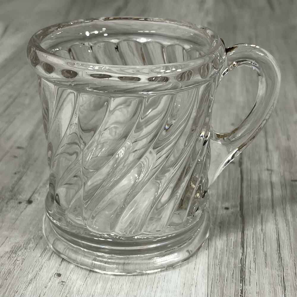 Vintage Clear Swirl Glass Handled Mug Cup MCM Coffee Tea Decor Minimalist